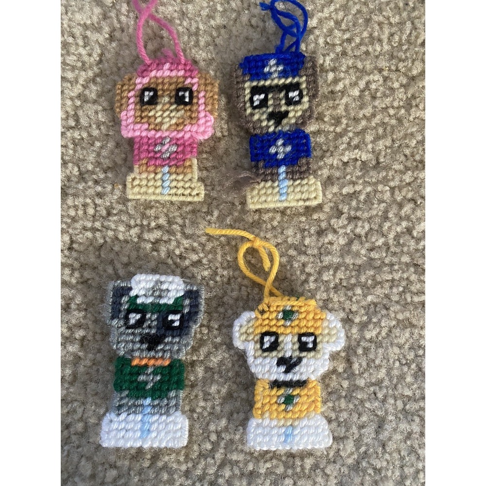 HANDMADE PLASTIC CANVAS Xmas Ornaments Paw Patrol  Lot Needlepoint